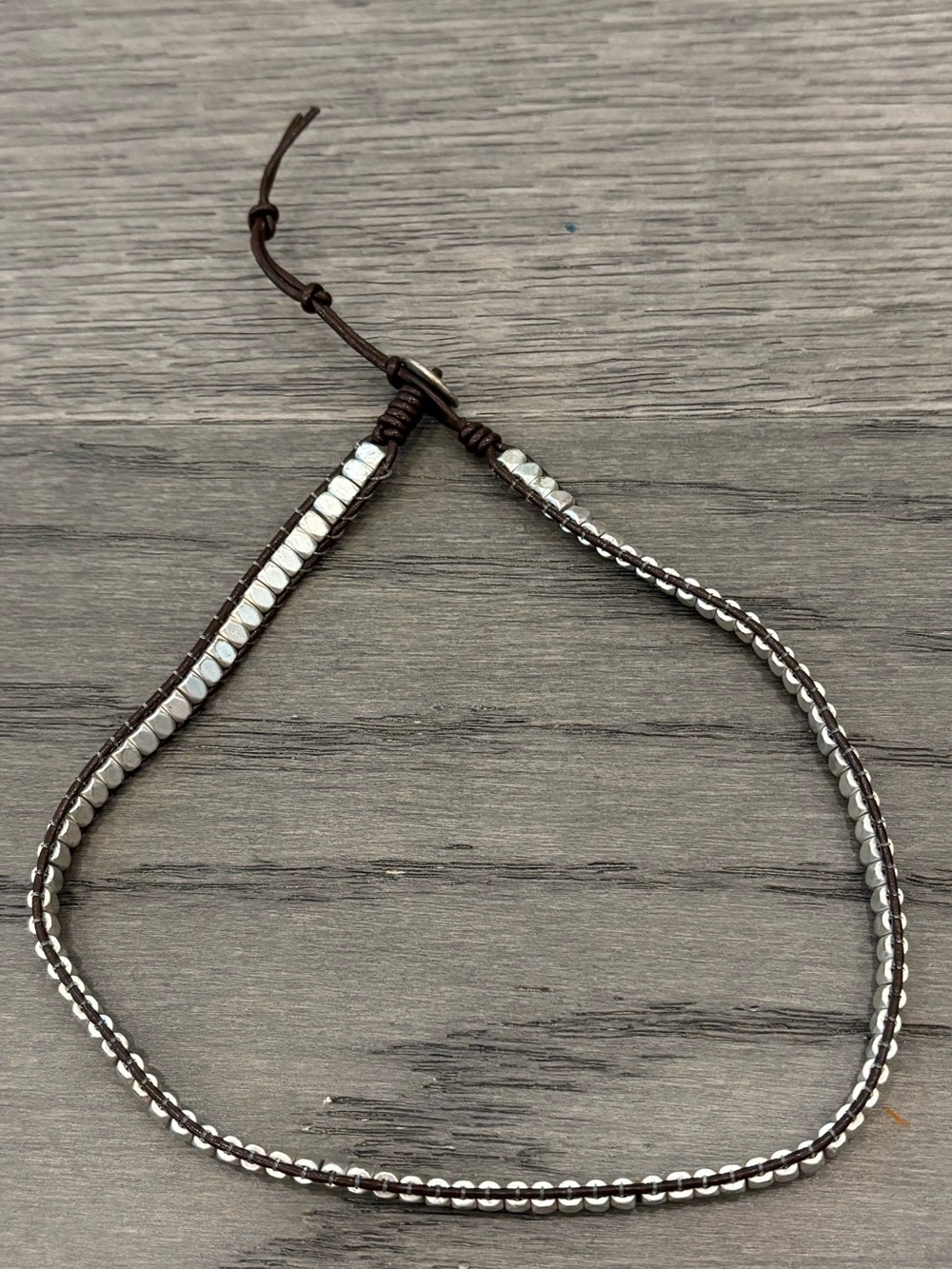 🩶Stella & Dot Silver Beaded Brown Cord Necklace🩶